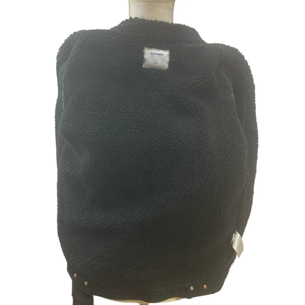 Old Navy Black Denim Jacket Sherpa Lined Tall Size‎ S Winter Button Front